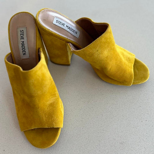 Steve Madden Yellow Suede Heeled Mules