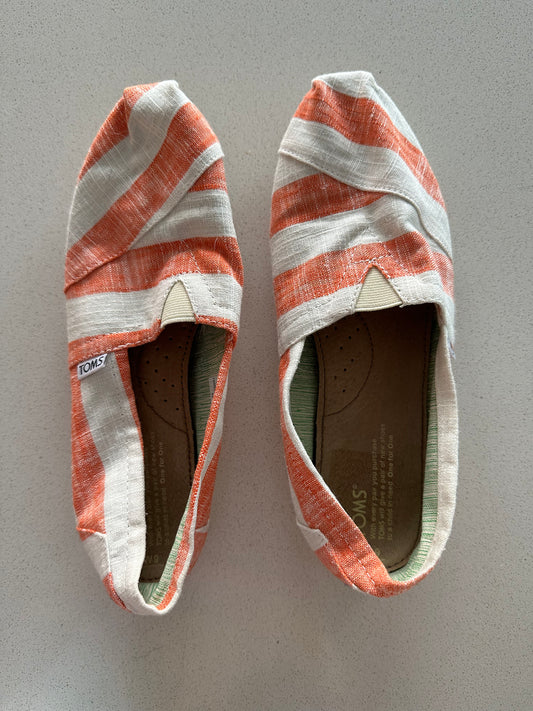 TOMS Orange and White Striped Slip Ons
