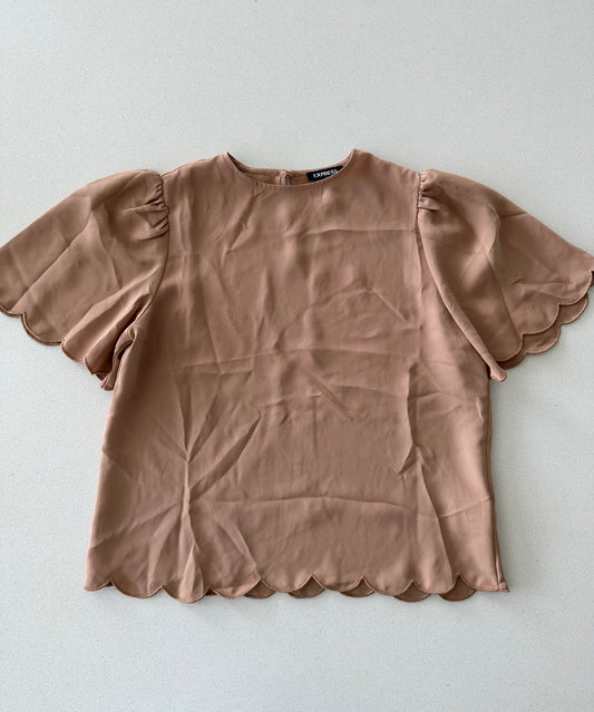 Express Tan Scalloped Dress Shirt (S)